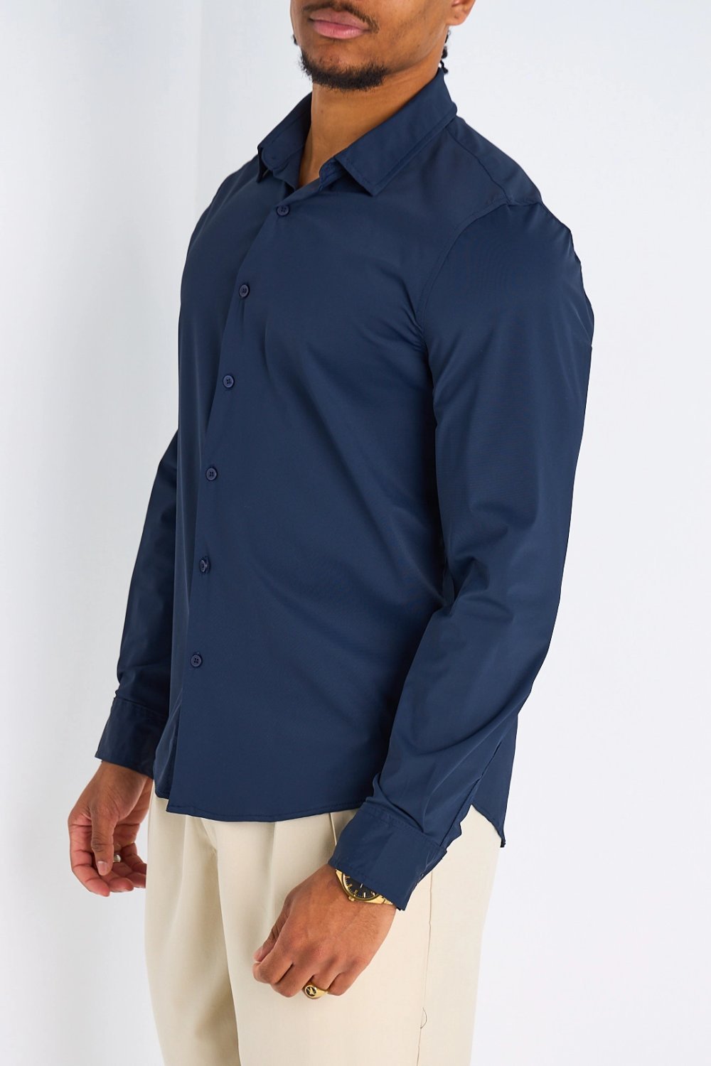 Chemise fluide manches longues bleu marine