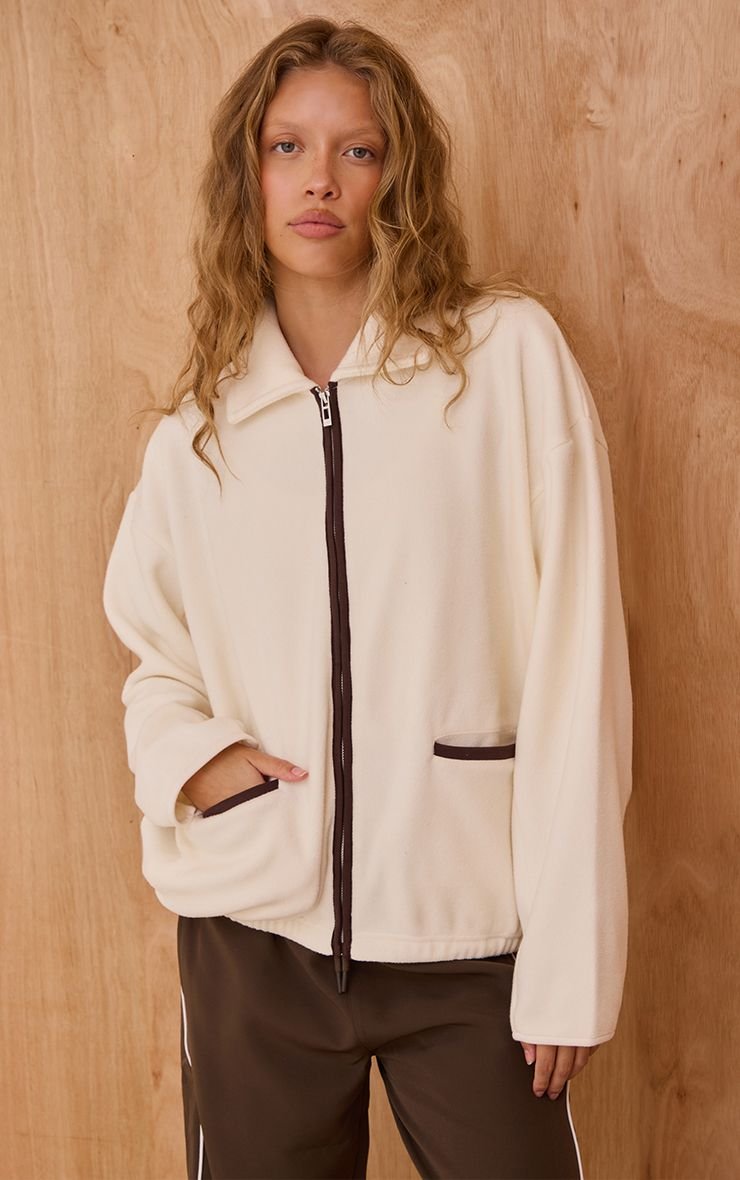 Contrast piped zip-up fleece - Cream