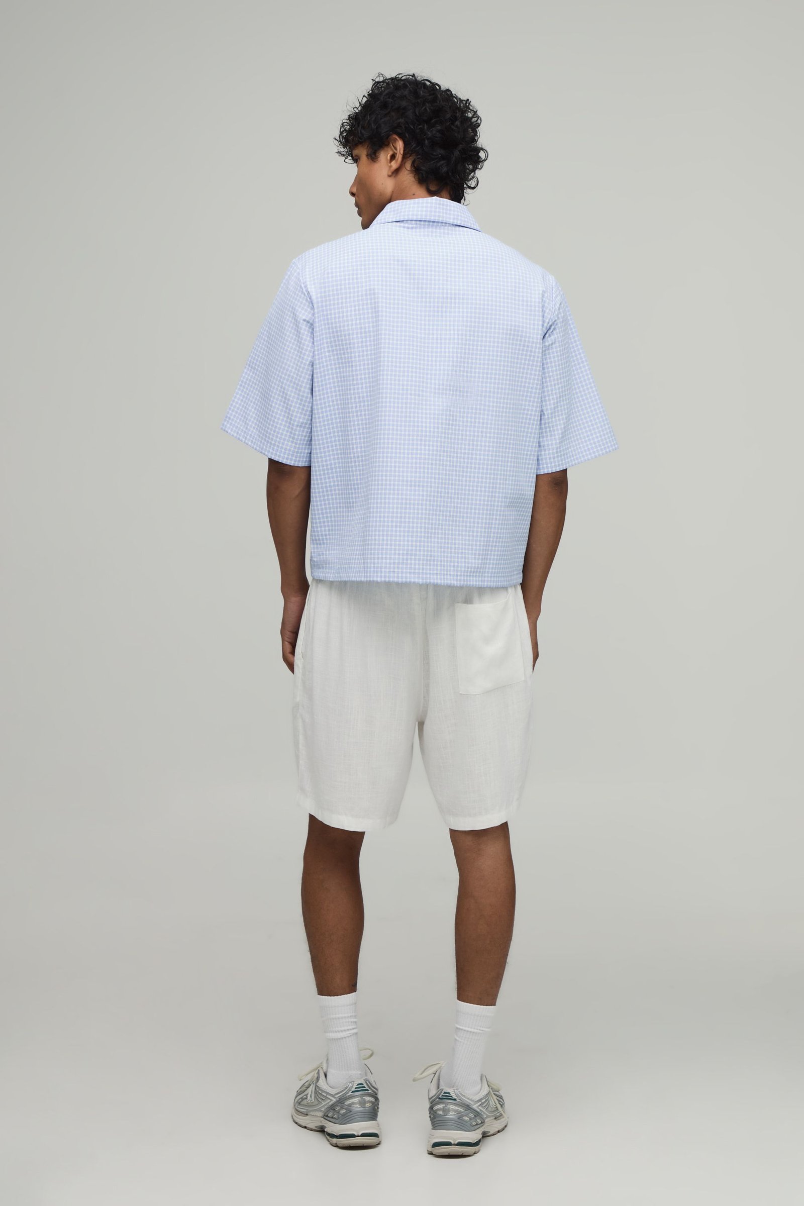 Oversized Boxy Fit V-Neck Check Poplin Polo