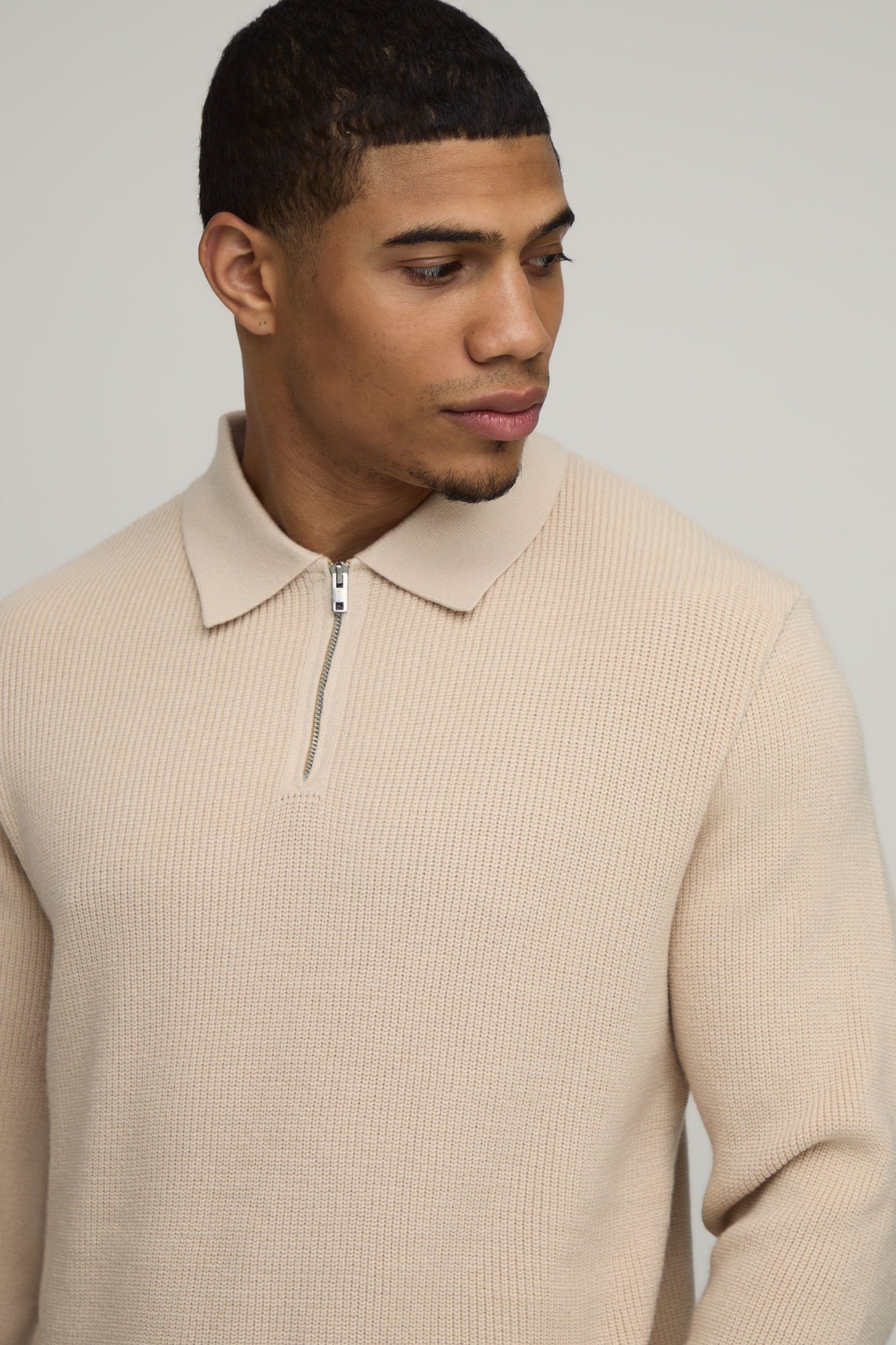 Polo tricot gaufré b zip 1/4