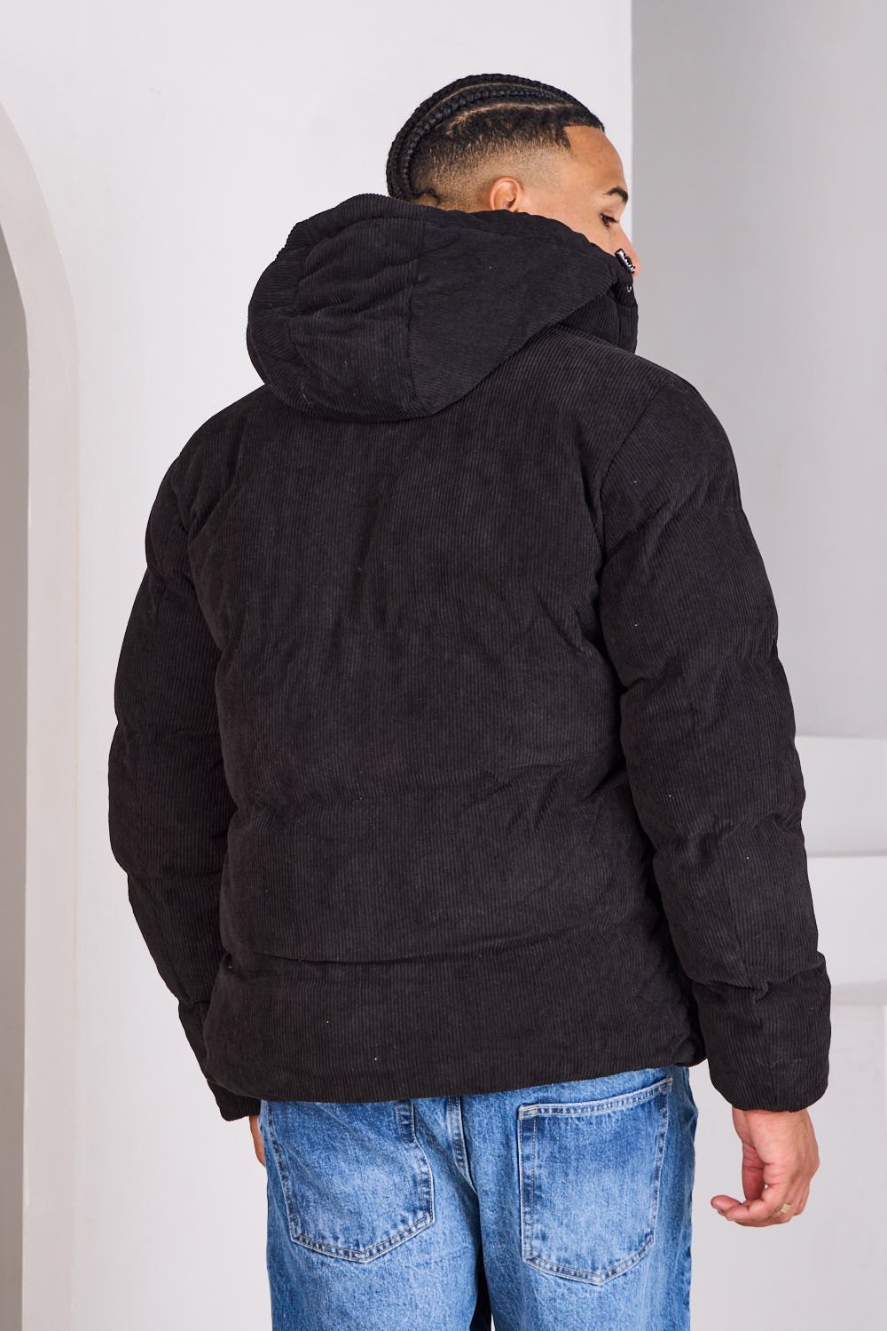 Black corduroy puffer jacket