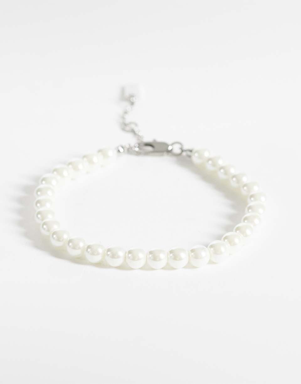 Bracelet perlé en fausses perles de verre 6 mm blanc
