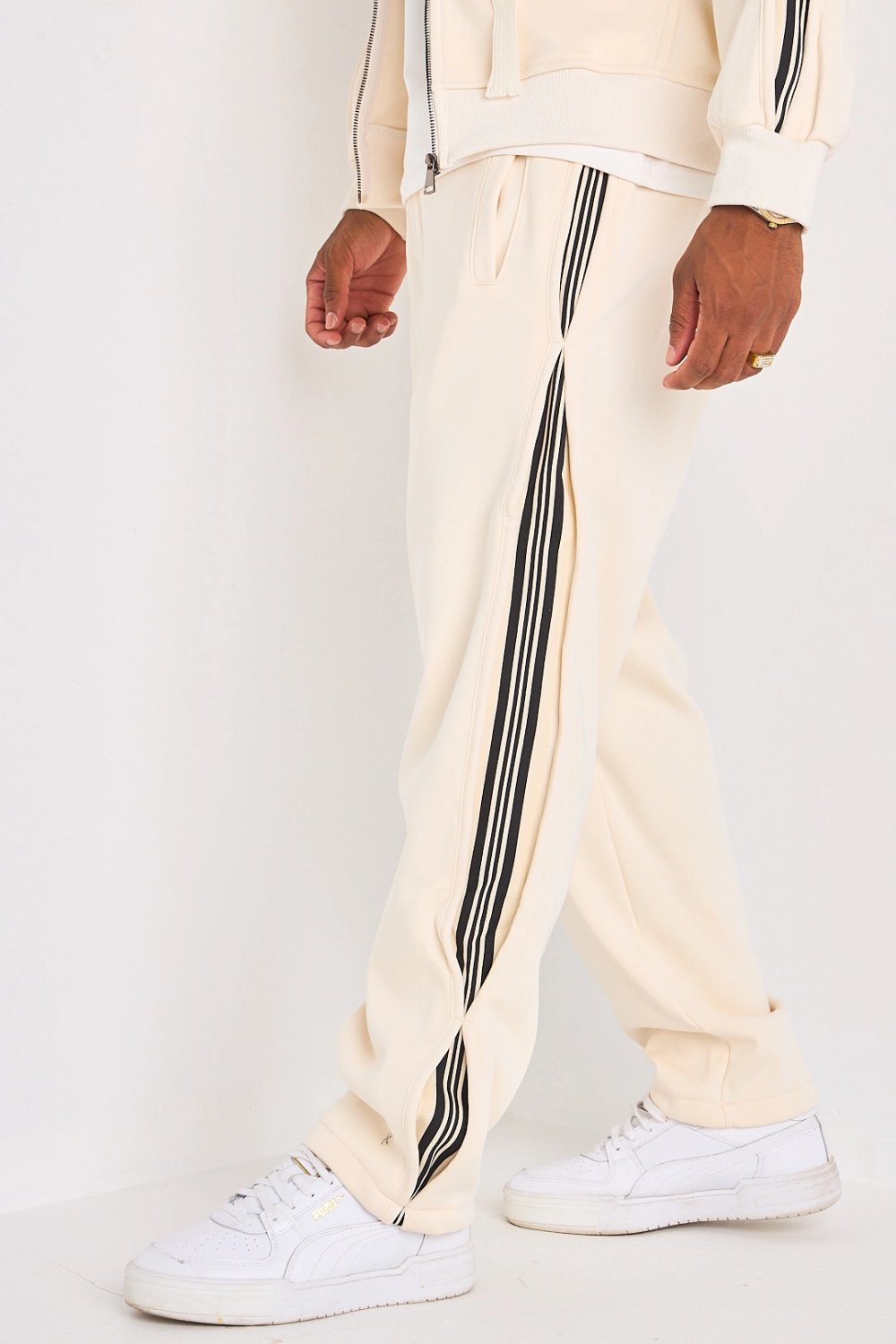 Beige hooded tracksuit with stripes