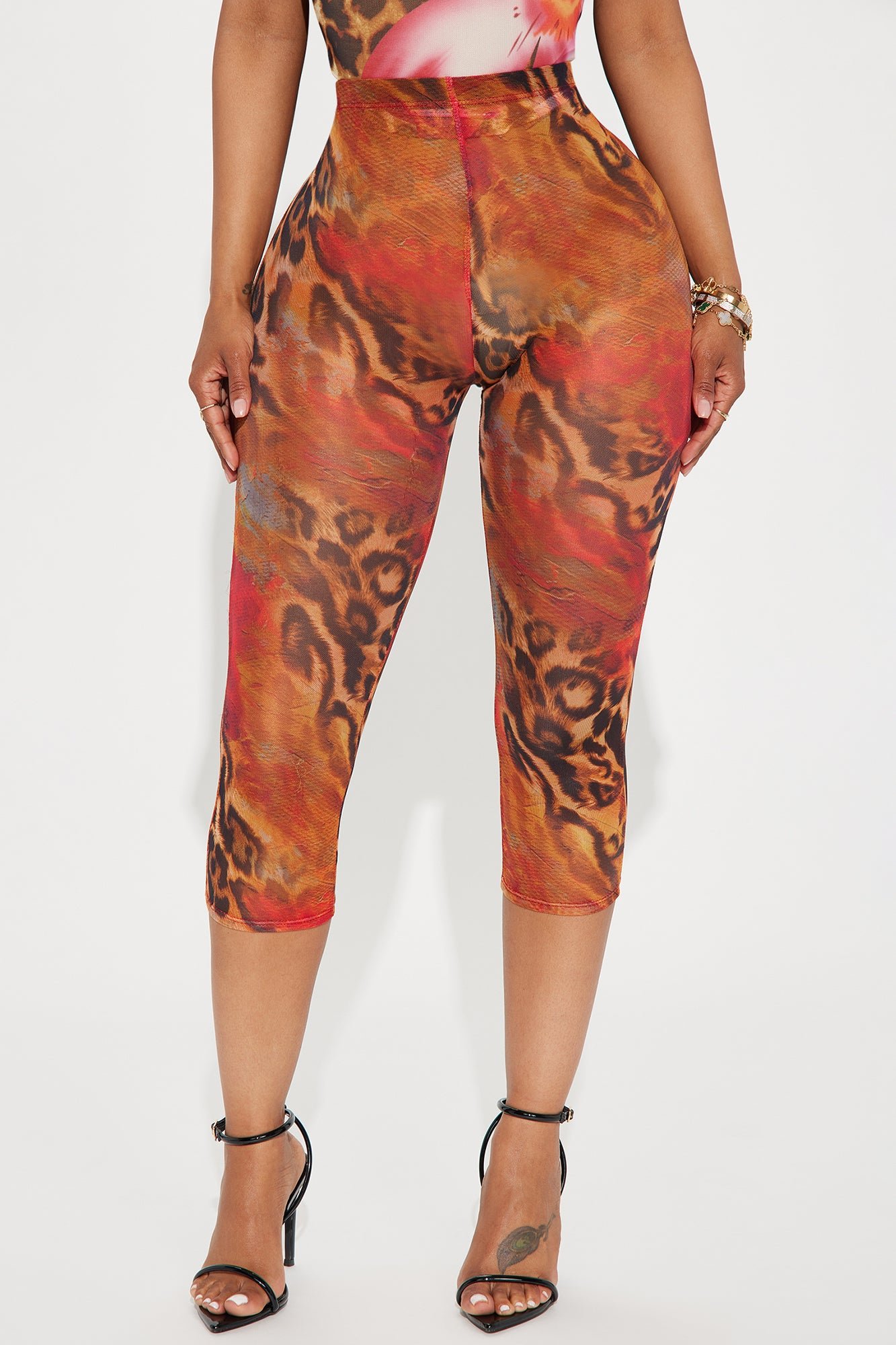 Animal print mesh capri leggings