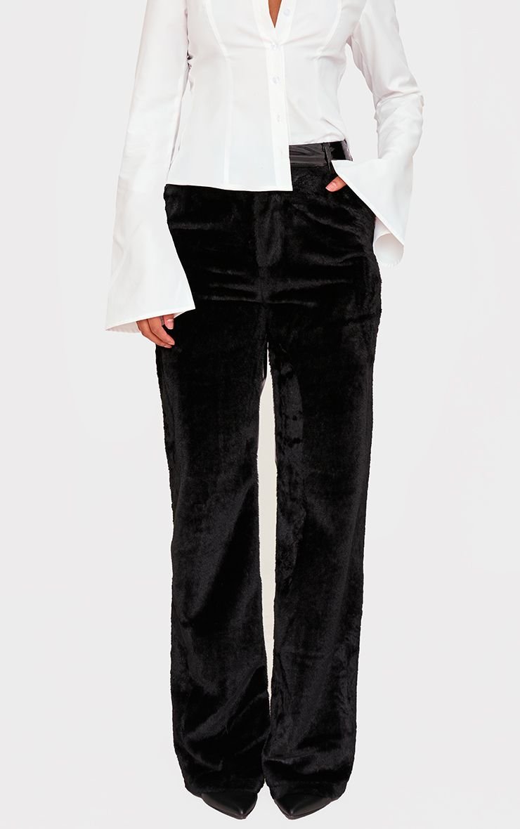 Pantalon droit en PU à panneau effet mouillé