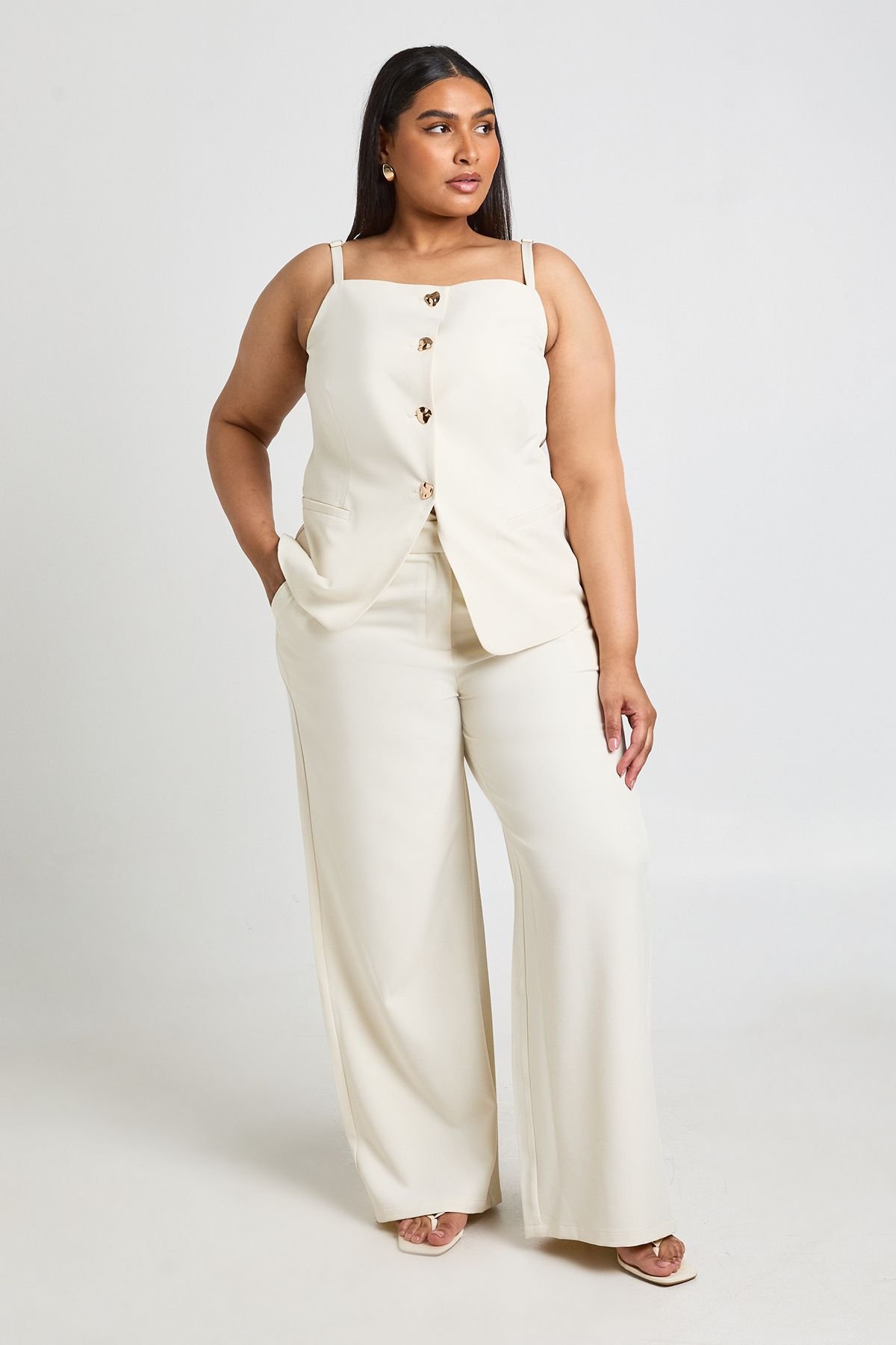 Longline gold button waistcoat - Plus size