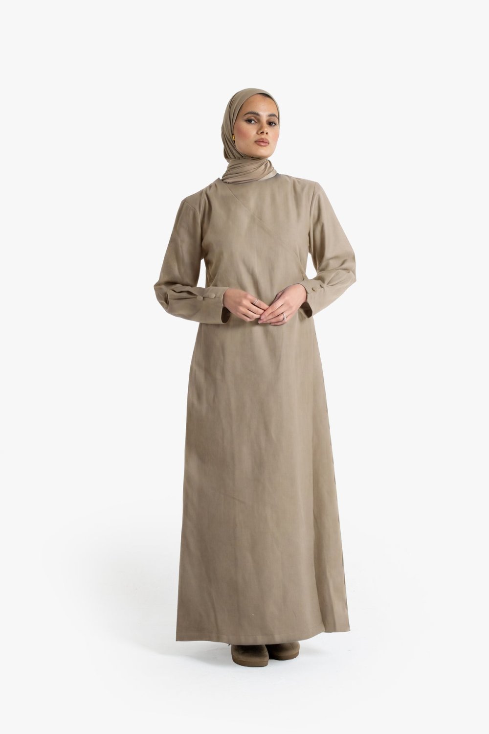 Robe portefeuille en coton et tencel - Beige