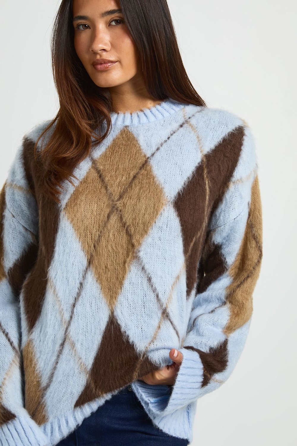 Pull à losanges ultra doux bleu ciel