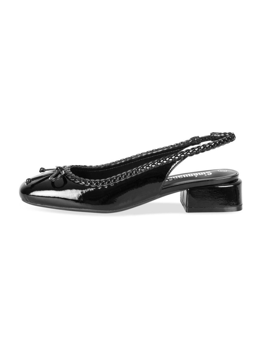 Black patent slingbacks with bow