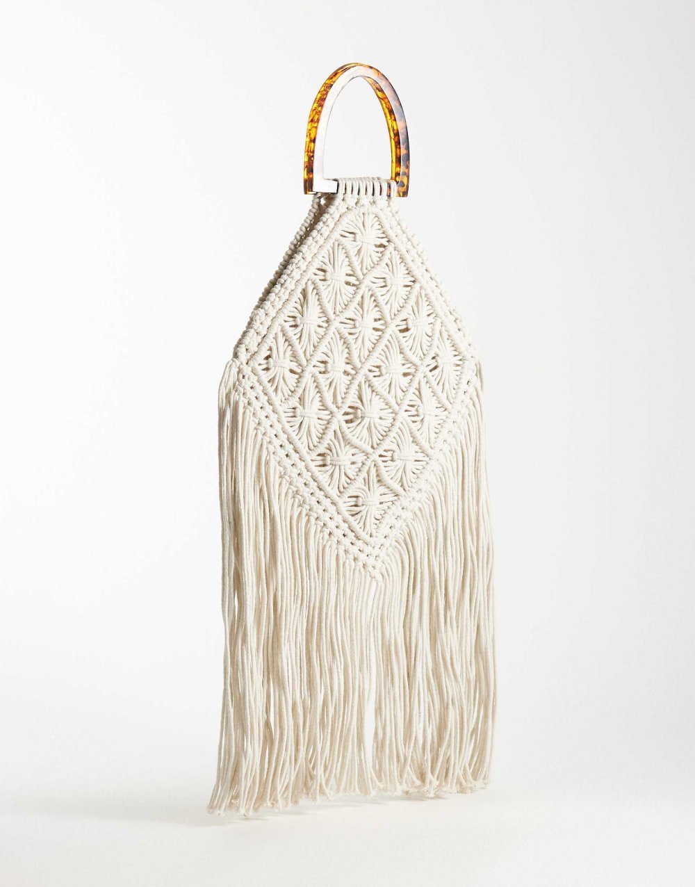 Tote bag f macramé b franges écru