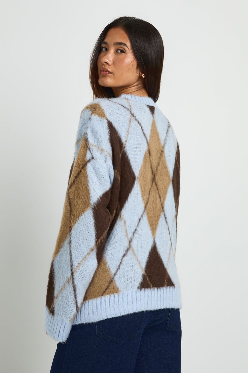 Pull à losanges ultra doux bleu ciel