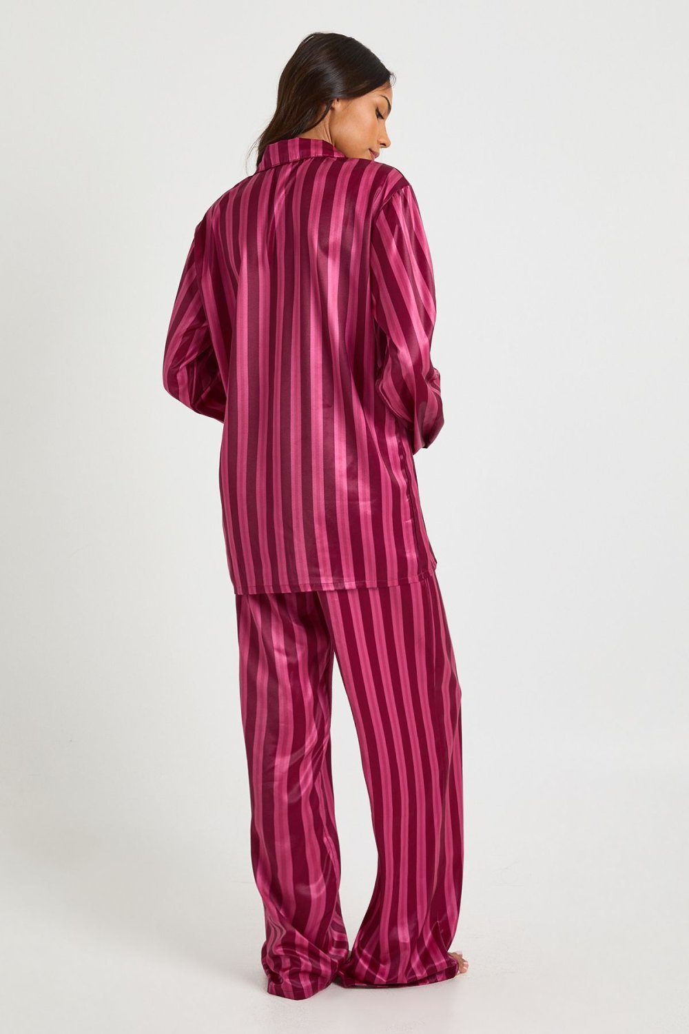 Pyjama chemise w sarwal f satin mkhettet - Tall