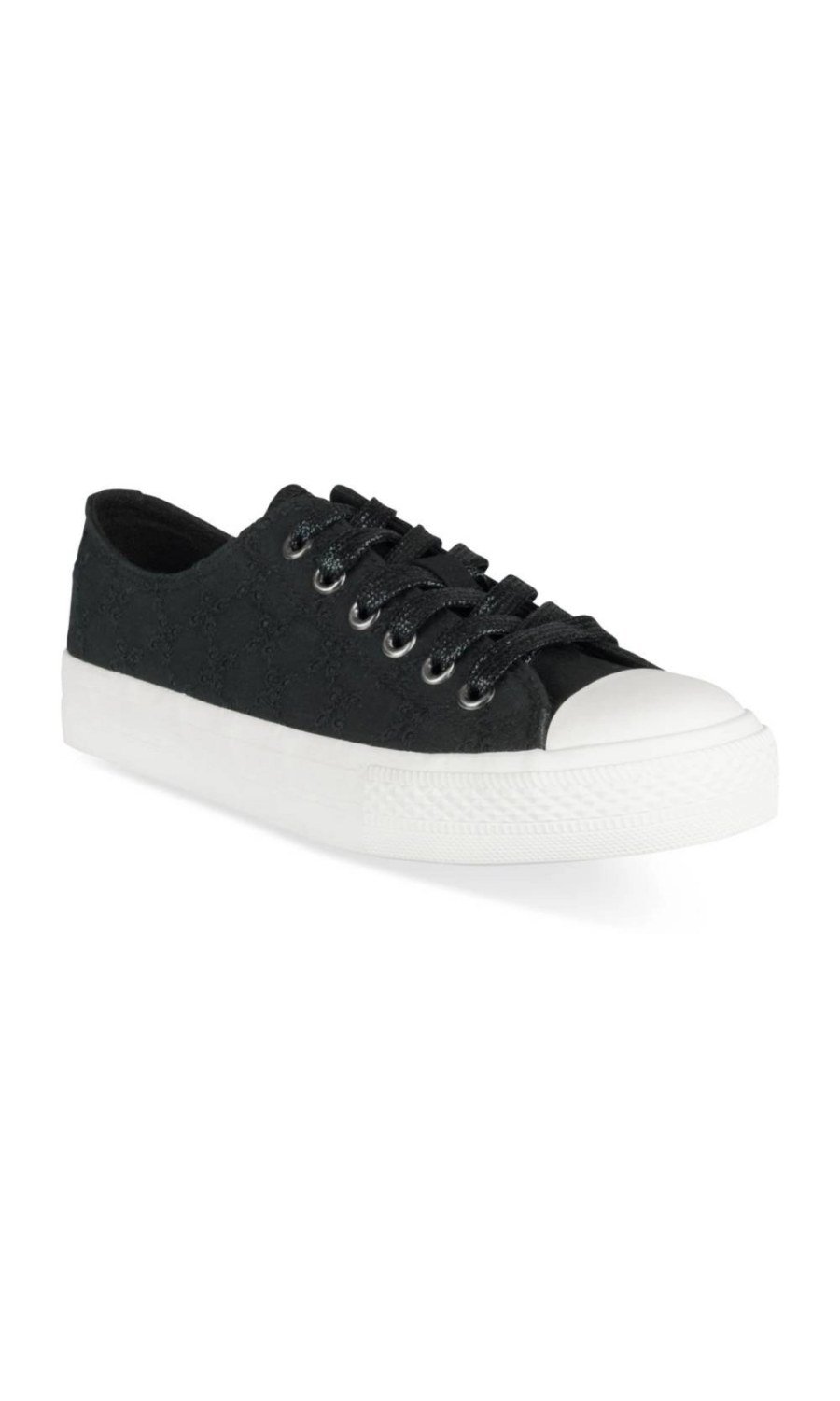 Black floral embroidered canvas sneakers
