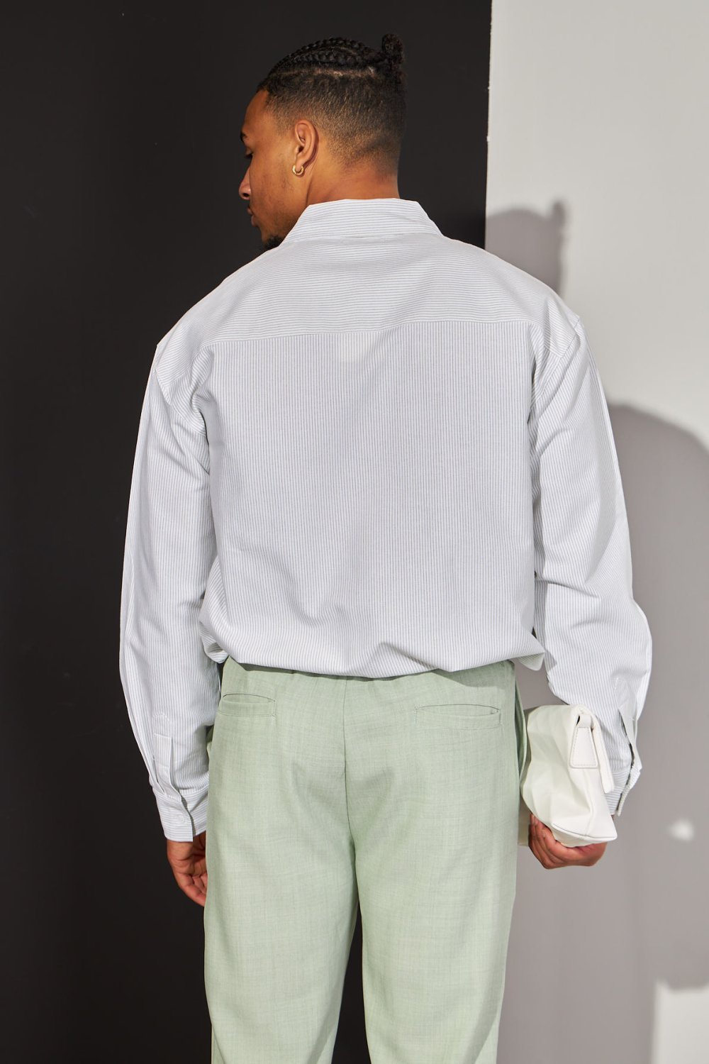 Chemise large à rayures vertes blanche