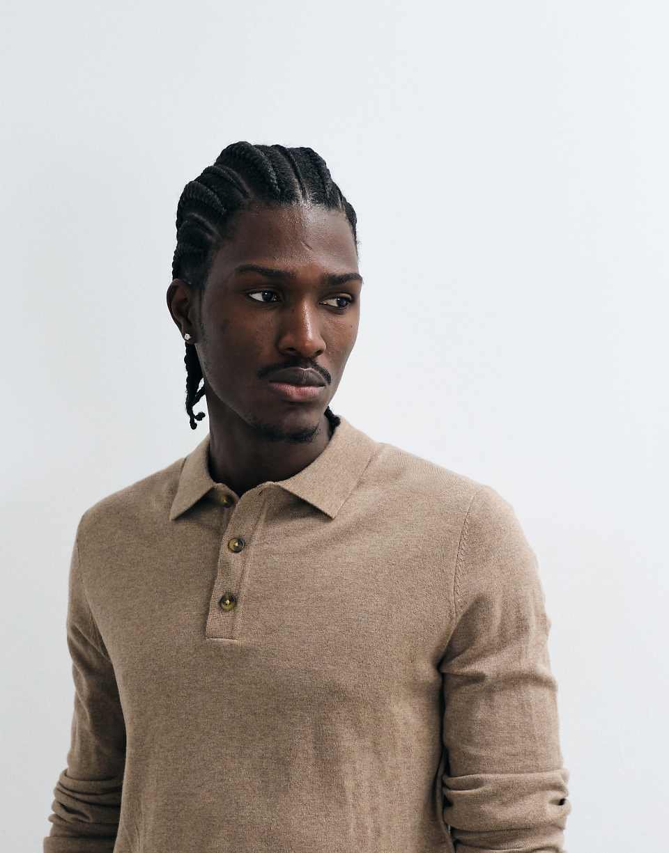 Pull en maille à col roulé - Beige chiné