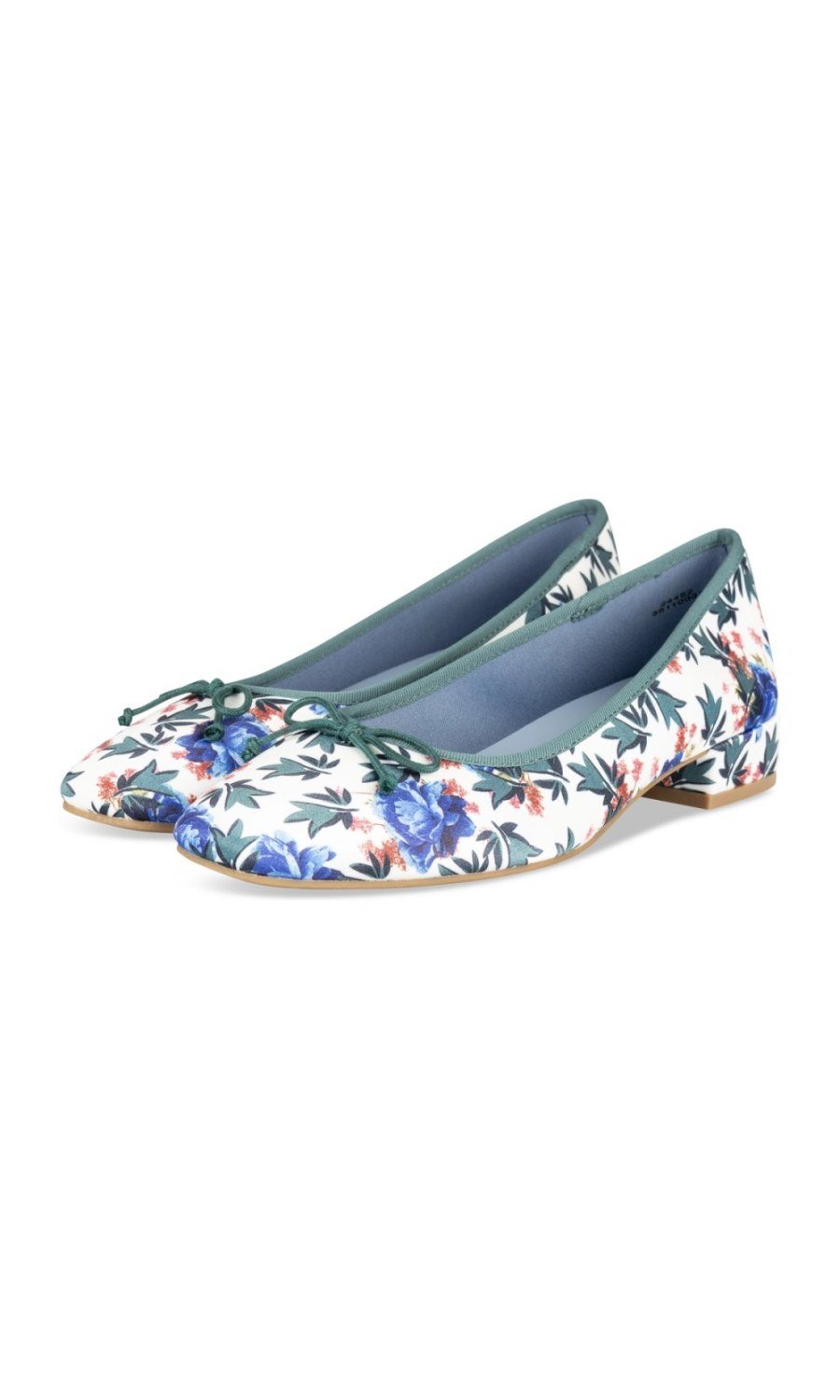 Blue floral block heel ballerinas