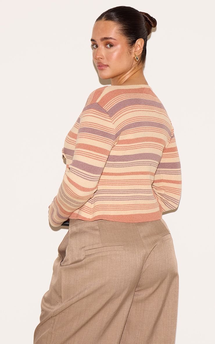 Striped wrap cardigan with gold button