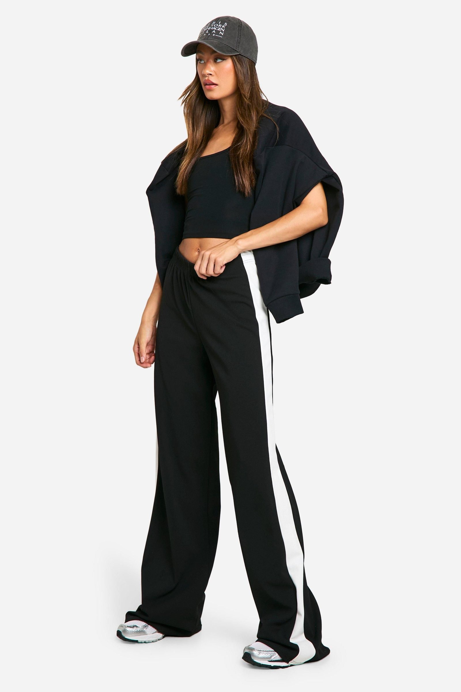 Pantalon large à rayures contrastées - Grande taille