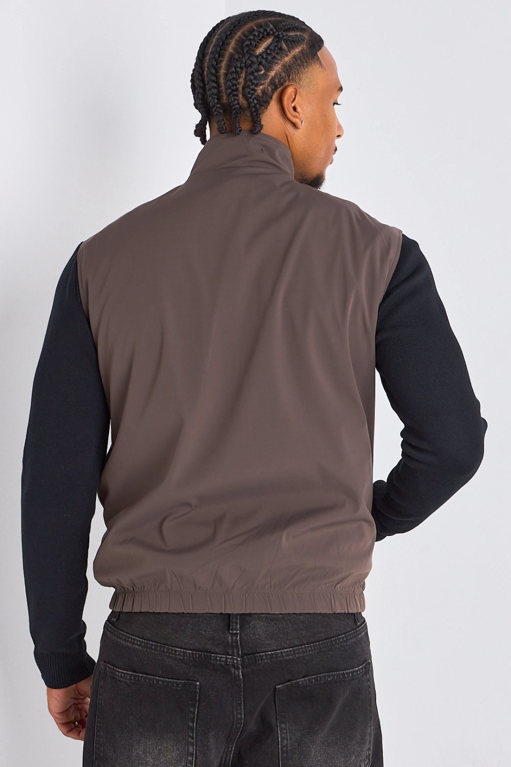 Brown reversible sleeveless jacket