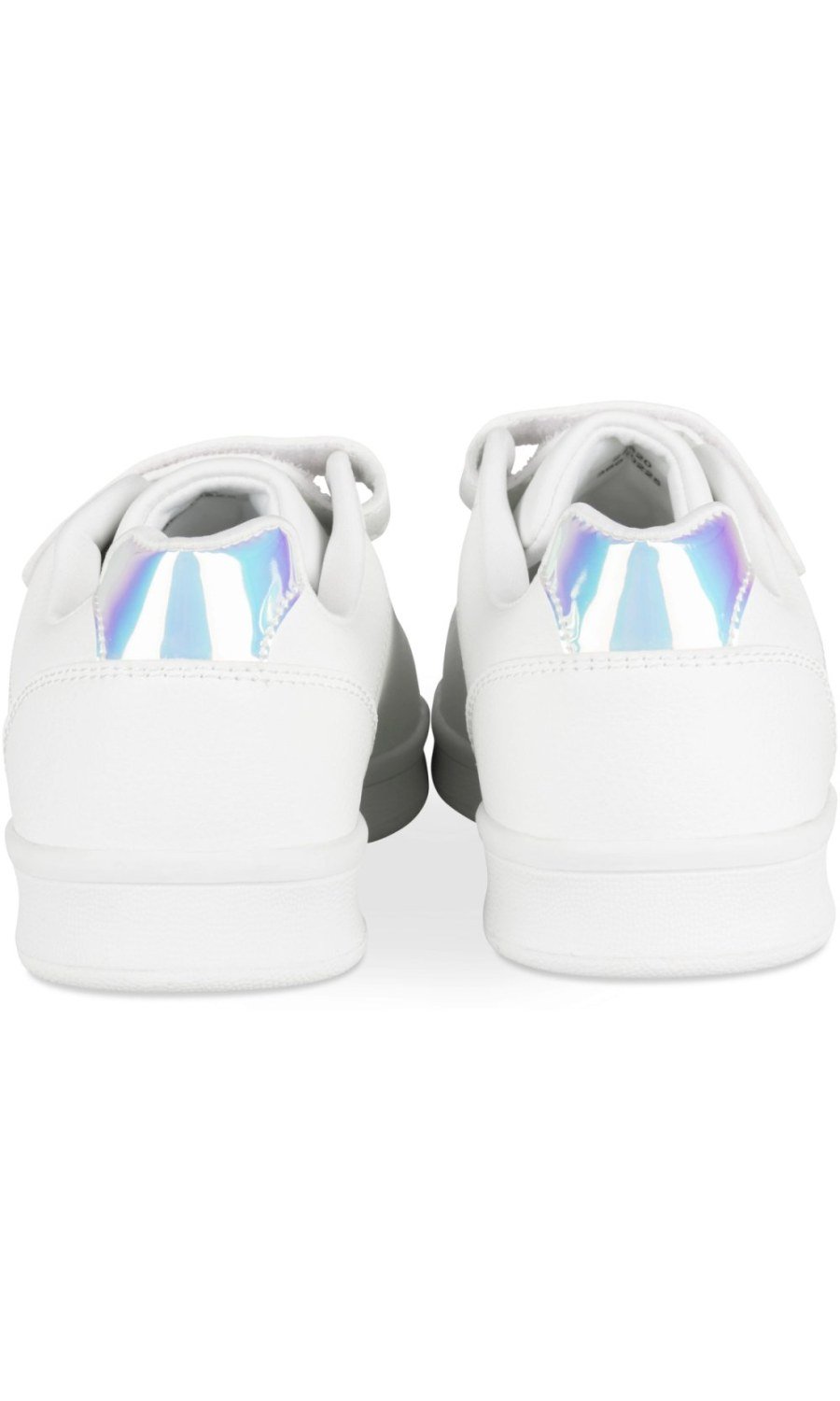 White hook-and-loop sneakers, iridescent heel