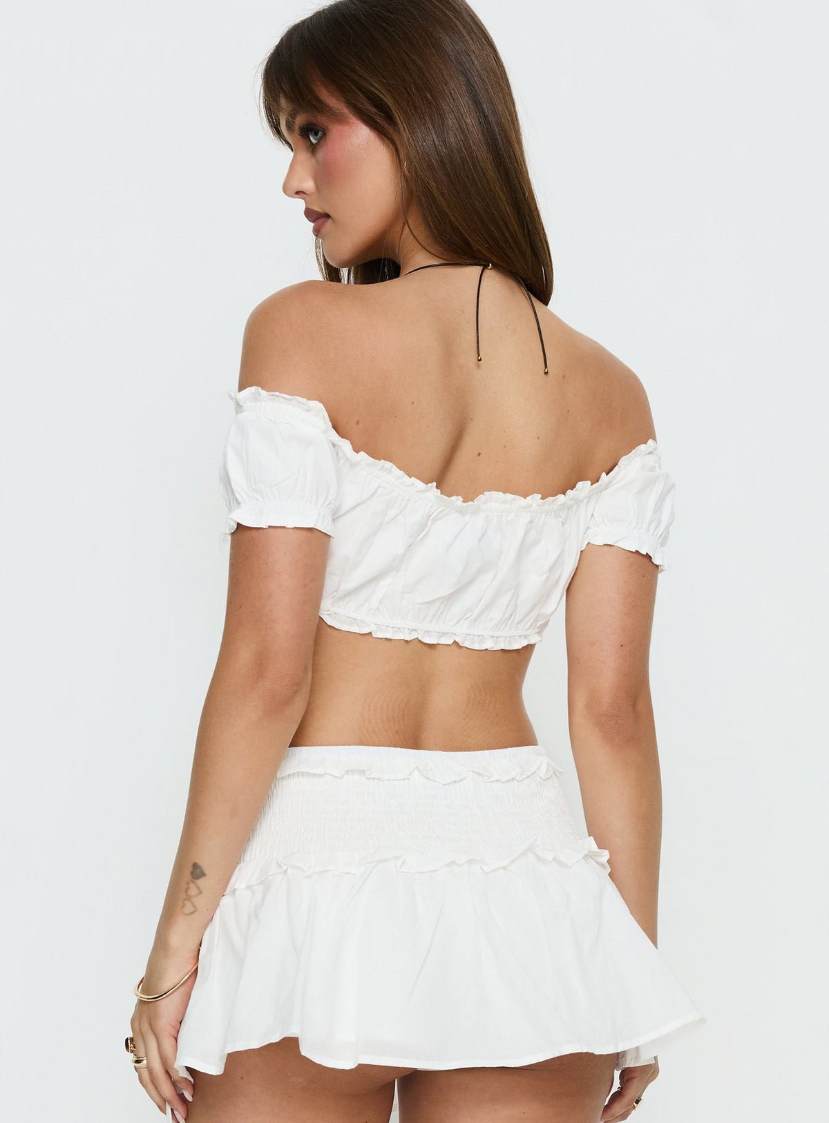 Off-shoulder cotton micro crop top