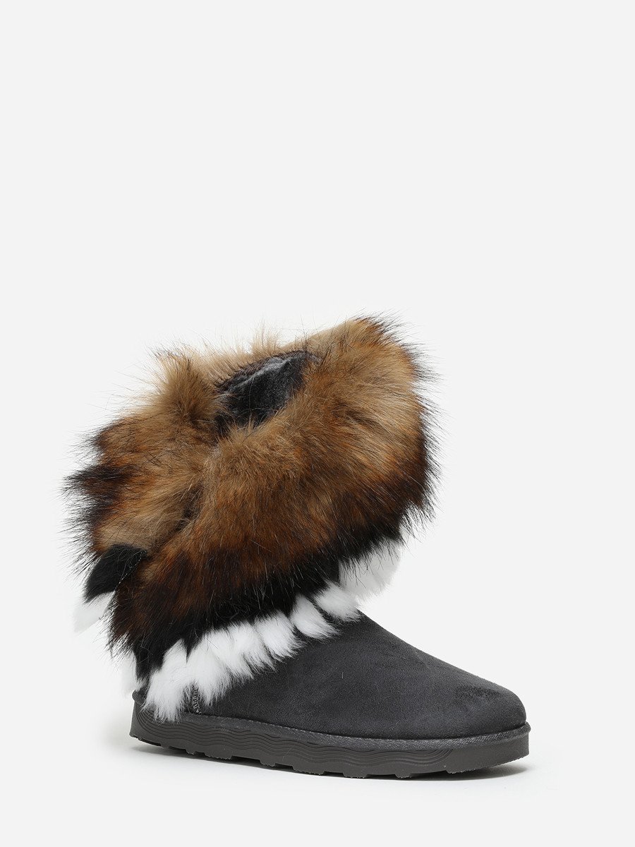 Grey faux fur effect snow boots