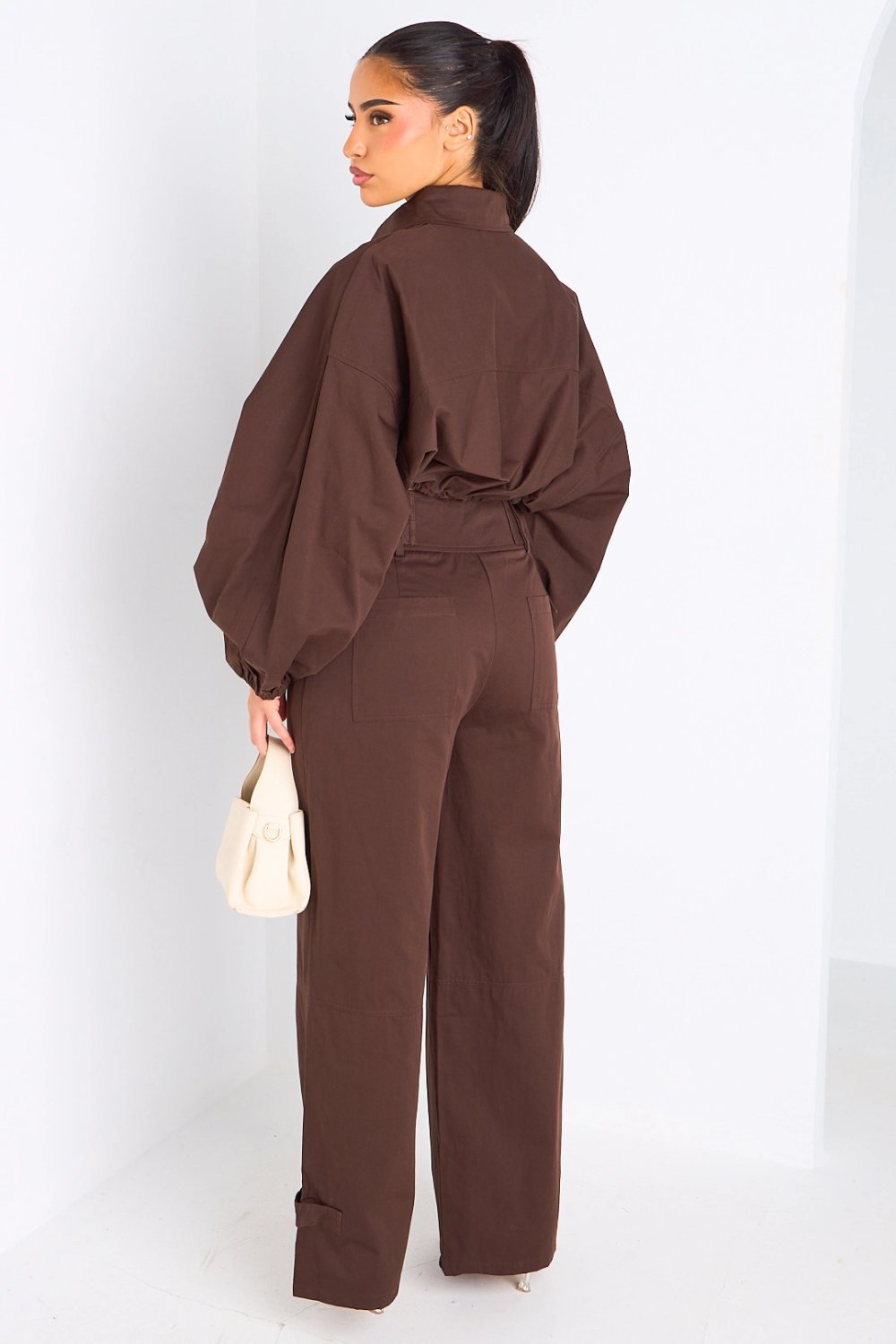 Ensemble chemise mzayra w pantalon qahwi