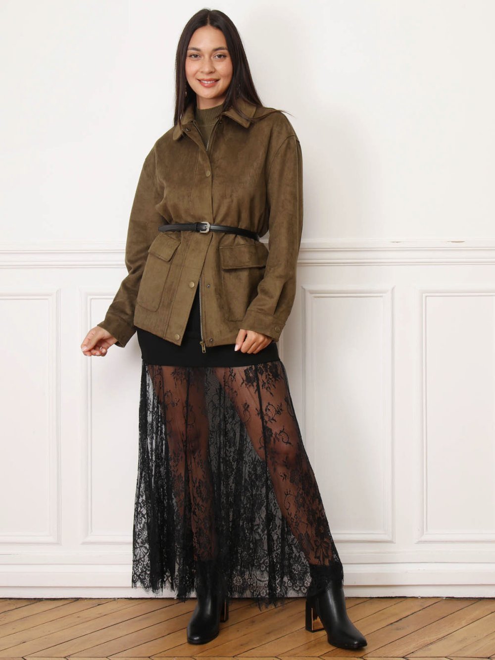Blouson suédine b jyob plaqués kaki
