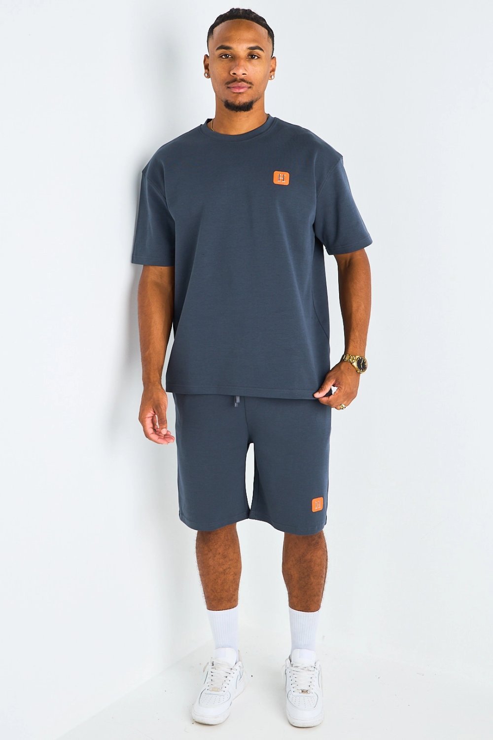 Charcoal H-print tee and shorts set