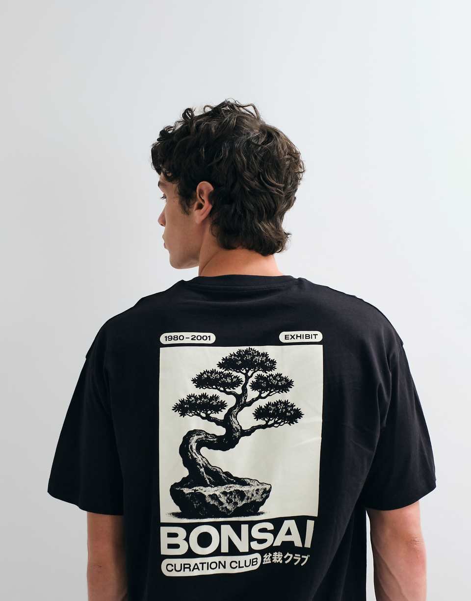 T-shirt à imprimé bonsaï au dos - Noir