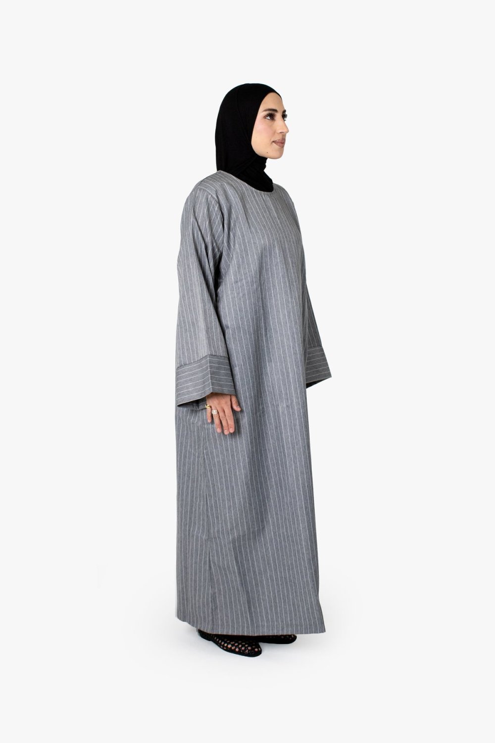 Striped kimono abaya - Grey