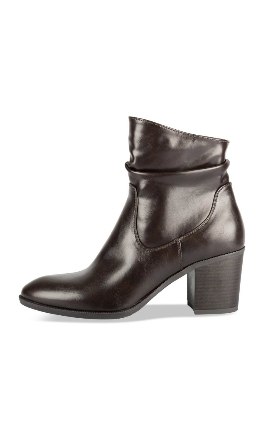 Bottines talon bloc tige froncée marron