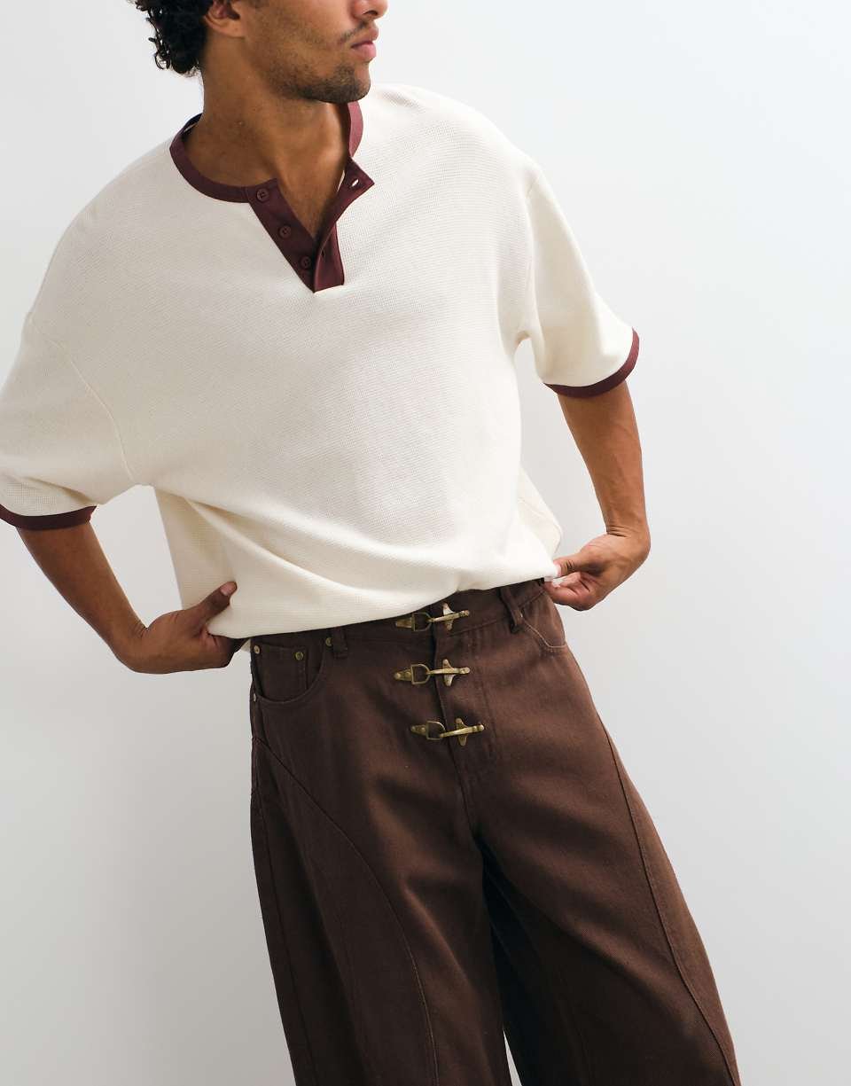 Loose jeans with hook fastening - Brown wash