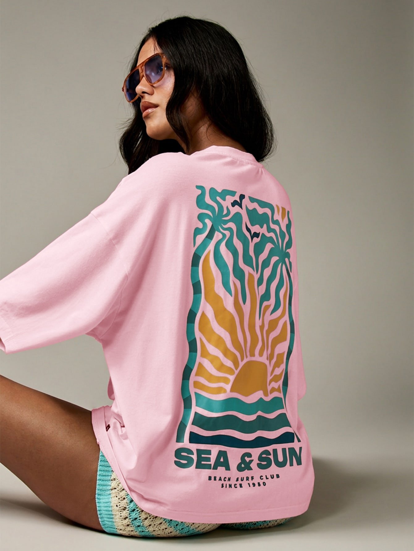 T-shirt graphique oversize à imprimé plage