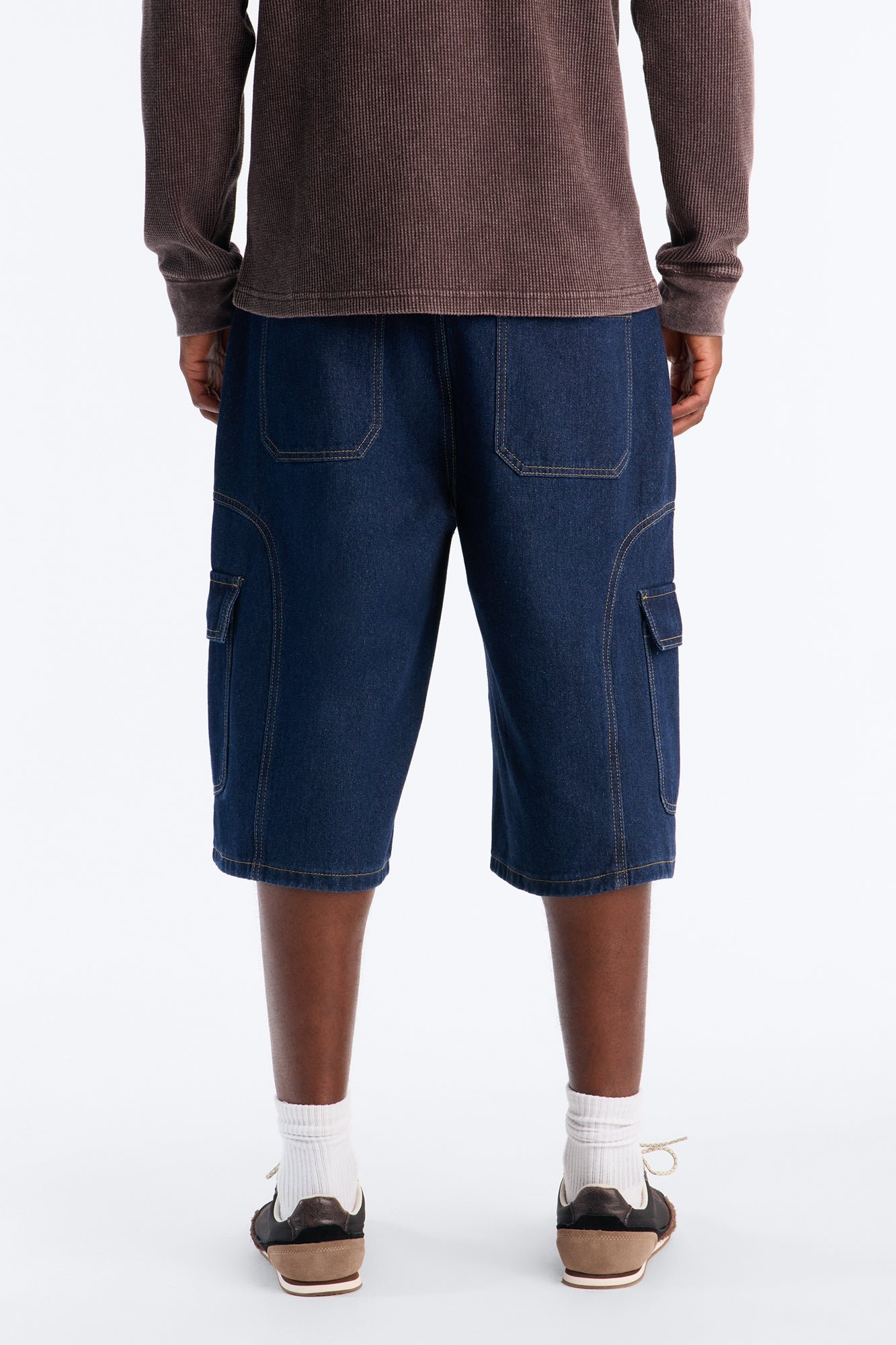 Cargo baggy paneled denim shorts