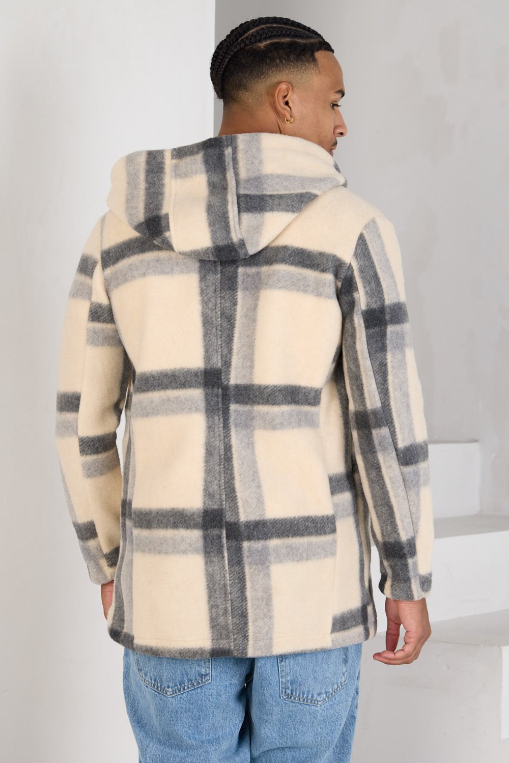 Ecru fleece jacket with grey stripes