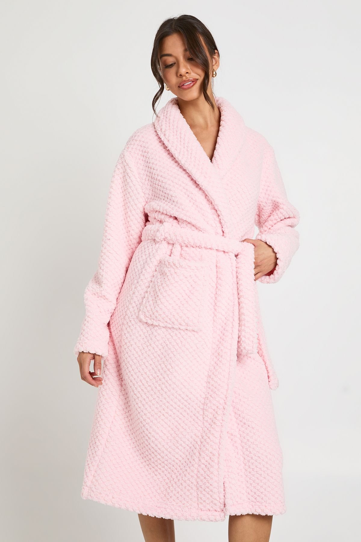 Robe De Chambre Longue En Polaire Gaufrée