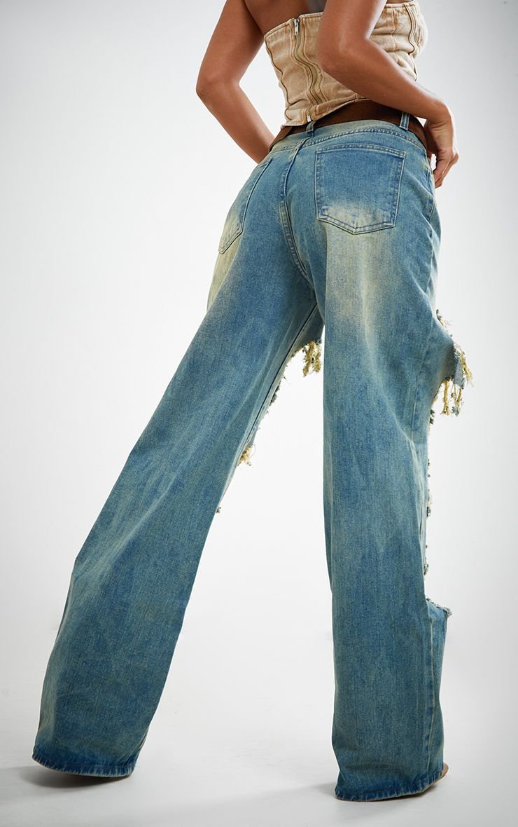 Extreme ripped front straight leg jeans