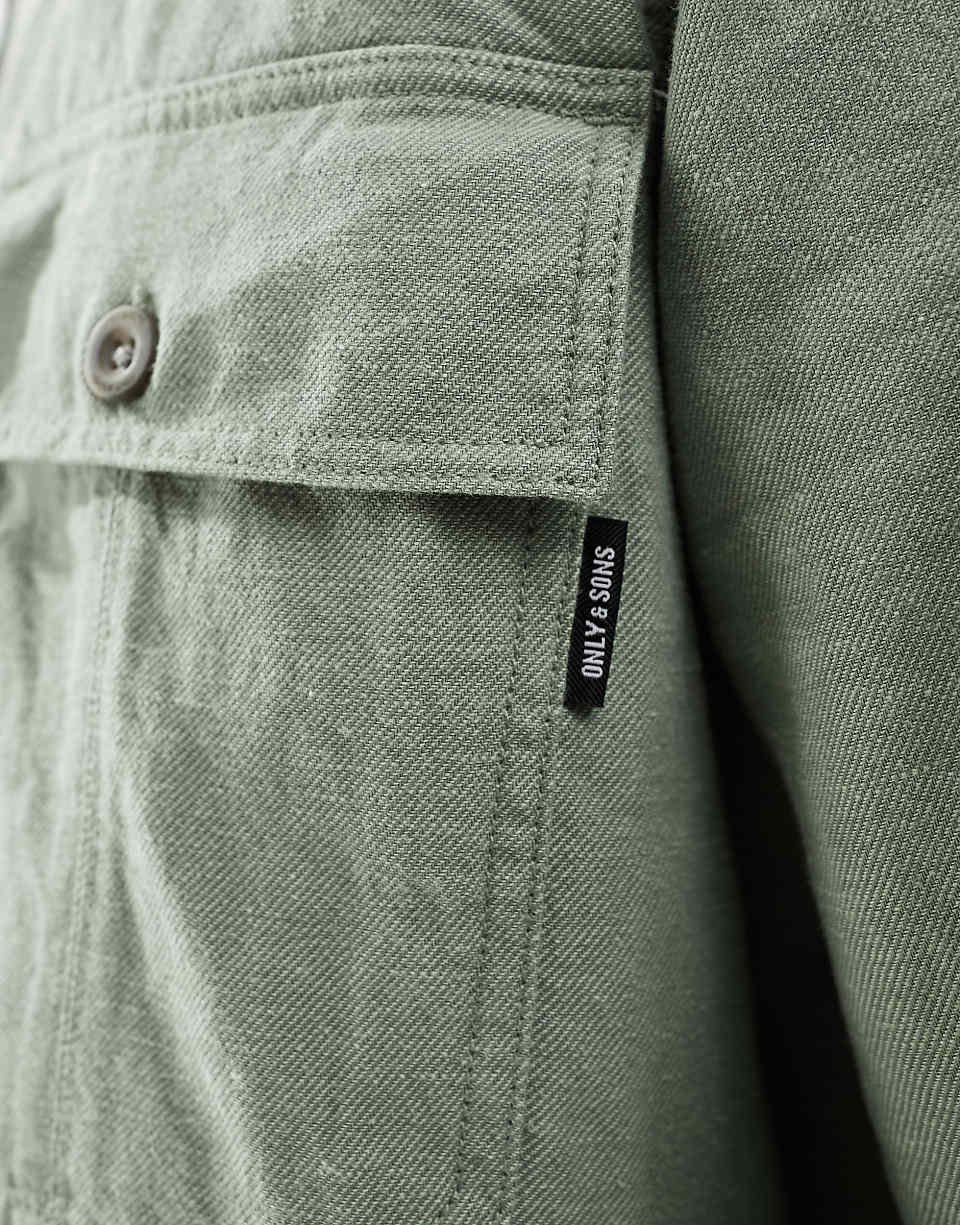 Surchemise en lin mélangé à poches - Vert sauge