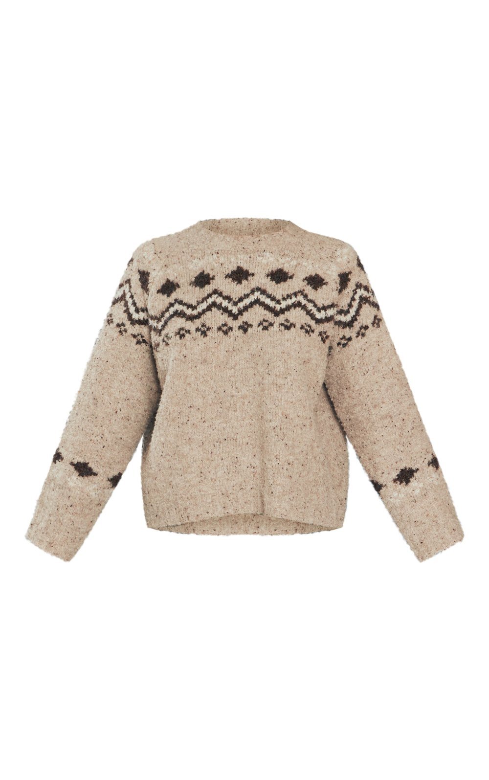 Pull jacquard col montant beige