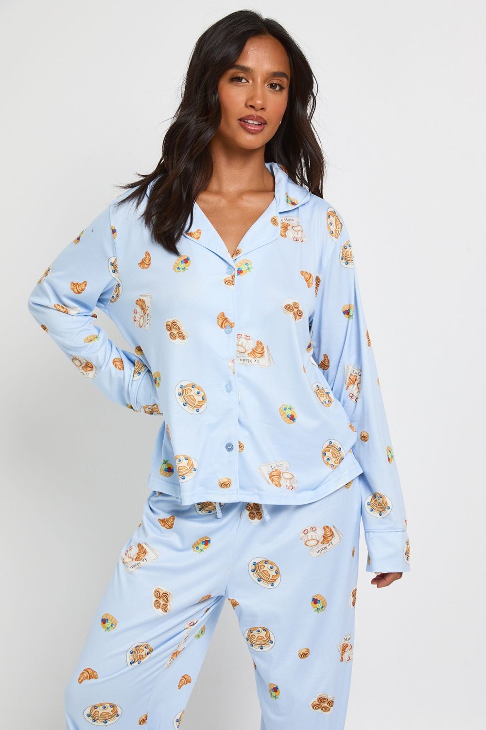 Breakfast print top and trouser pyjama set - Petite