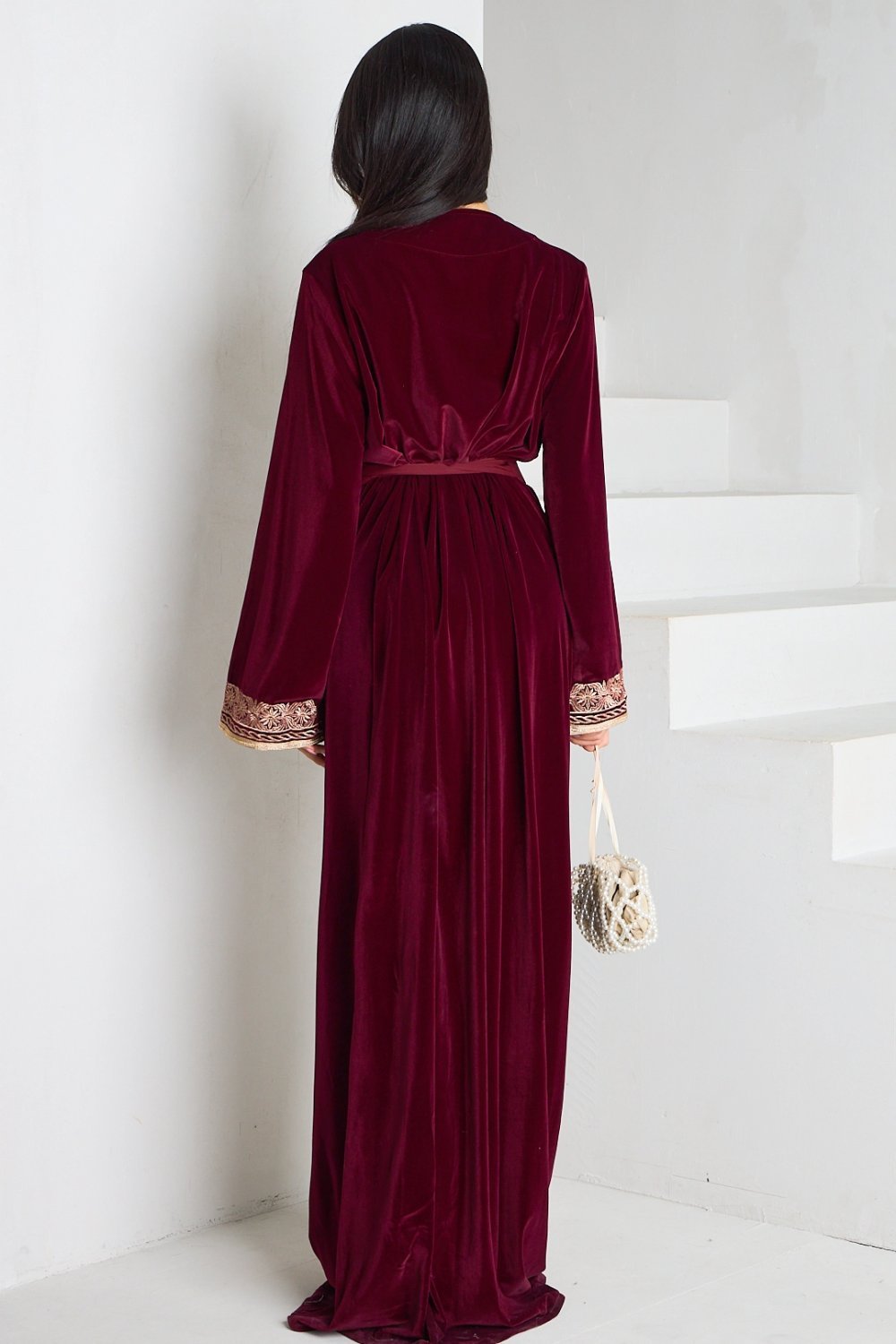 Abaya velours mtrza b dheb bordeaux