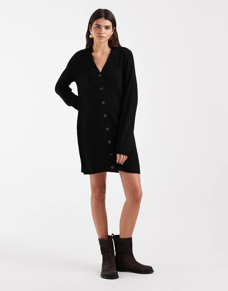 Robe courte en maille boutonnée à manches ballon
