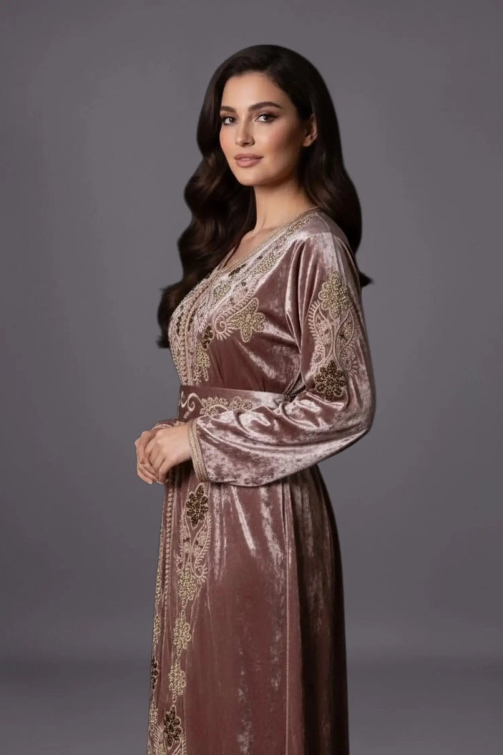Caftan f velours rose 9dim