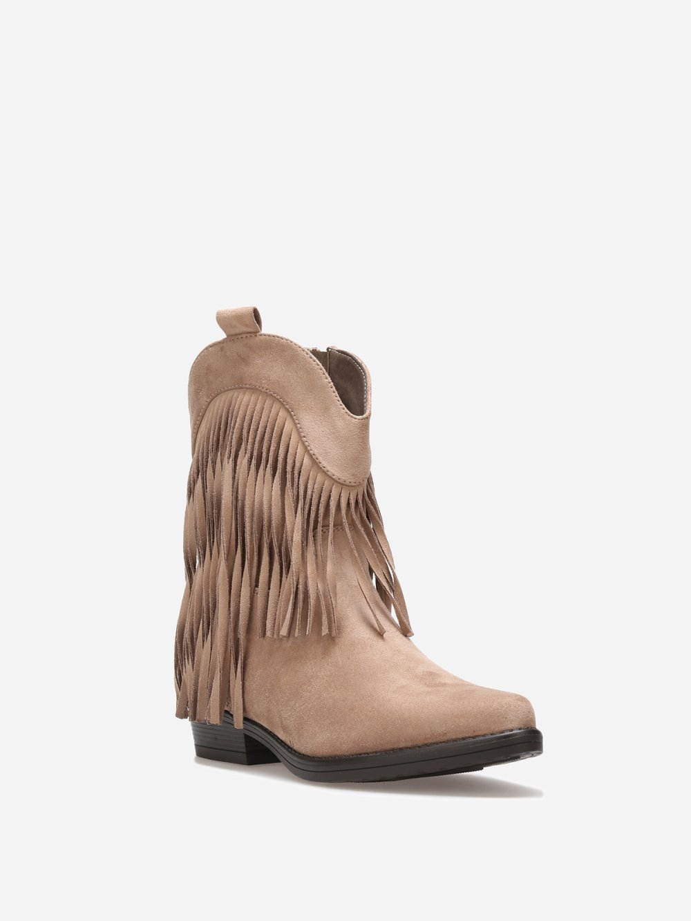 Bottines santiags à franges taupe