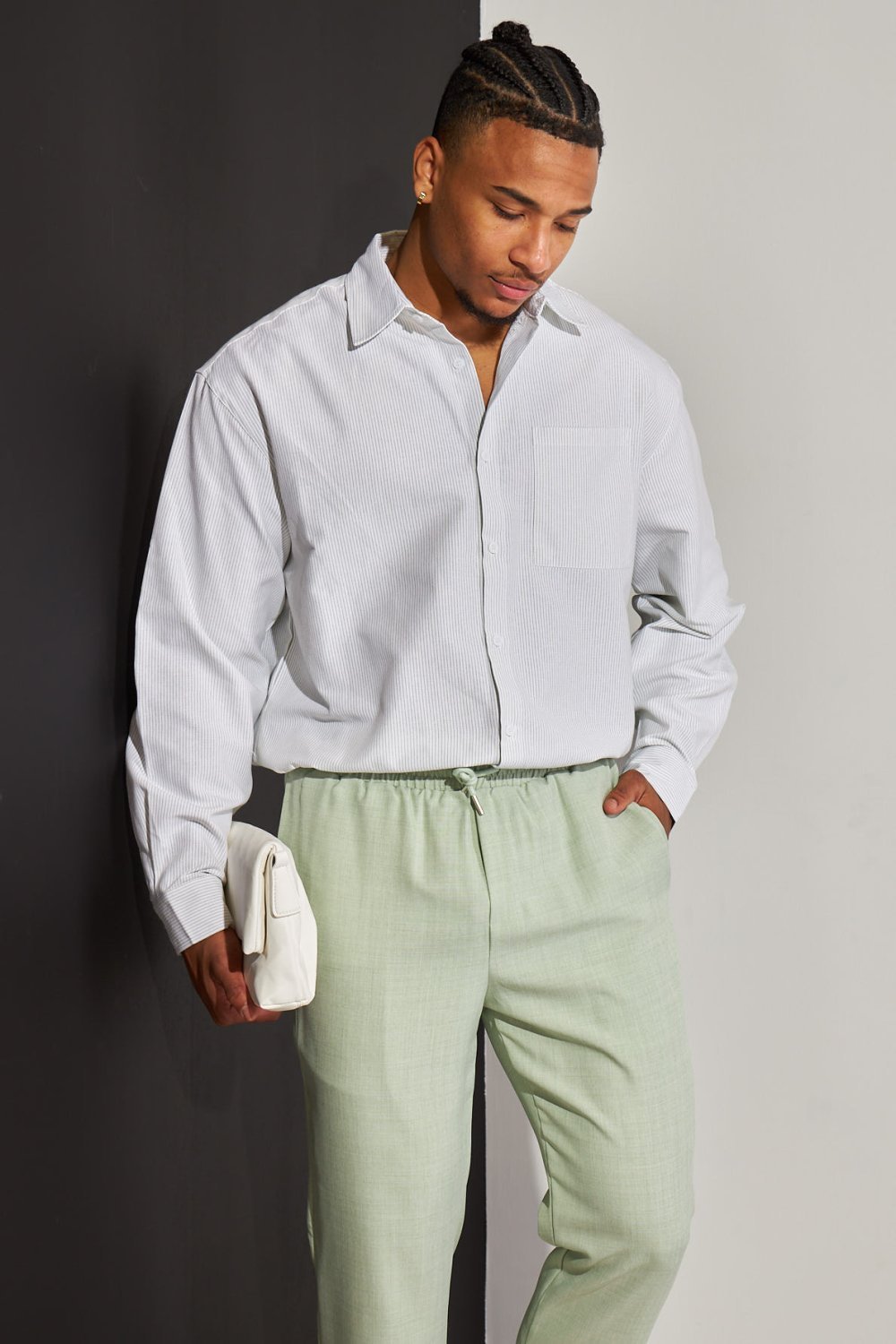 Chemise large à rayures vertes blanche
