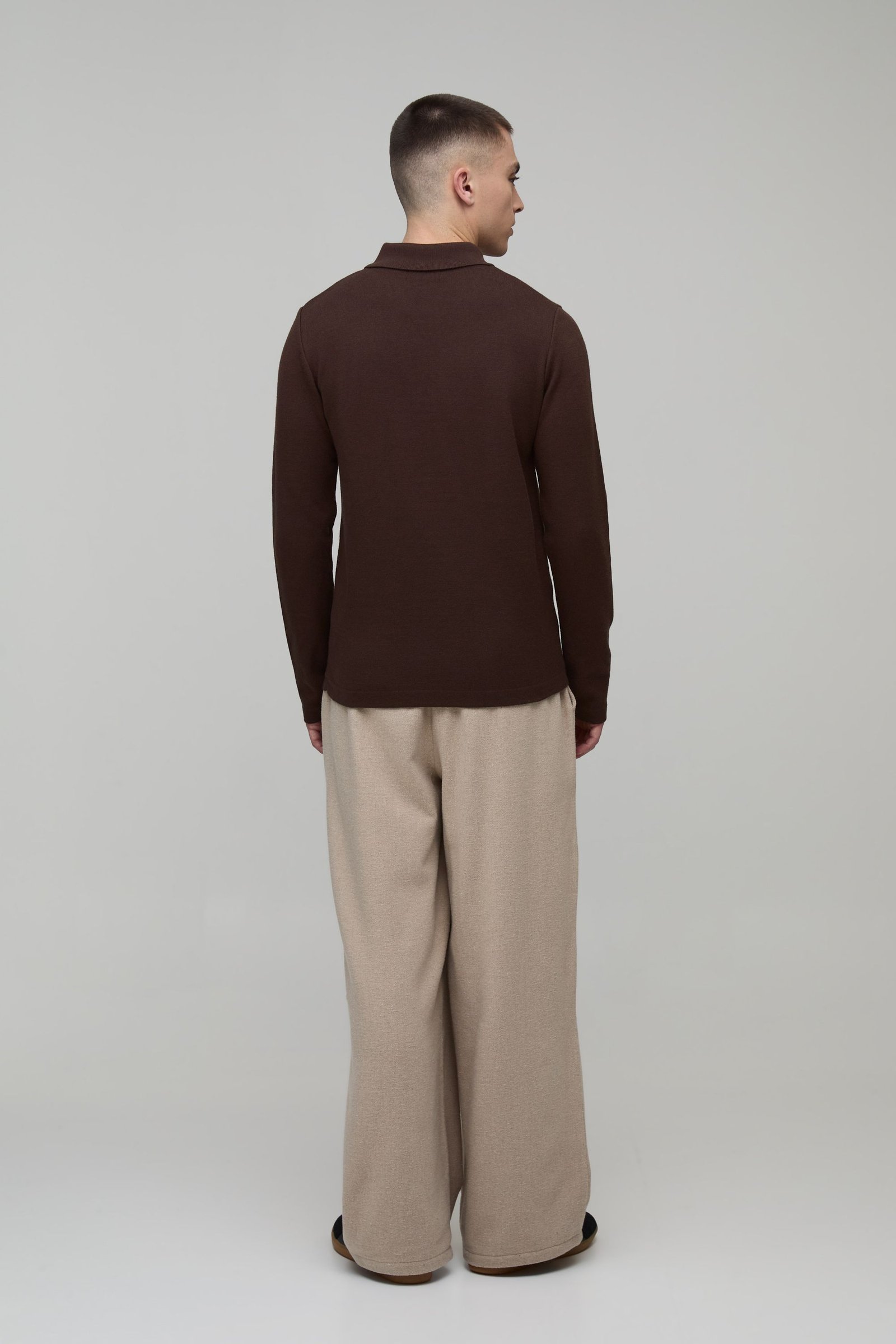 Polo slim manches longues col zippé