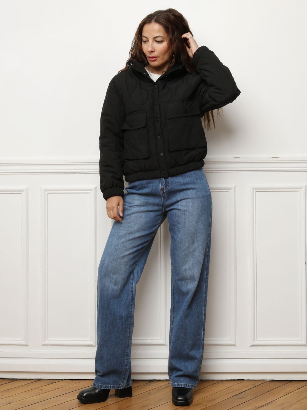 Black quilted bomber jacket