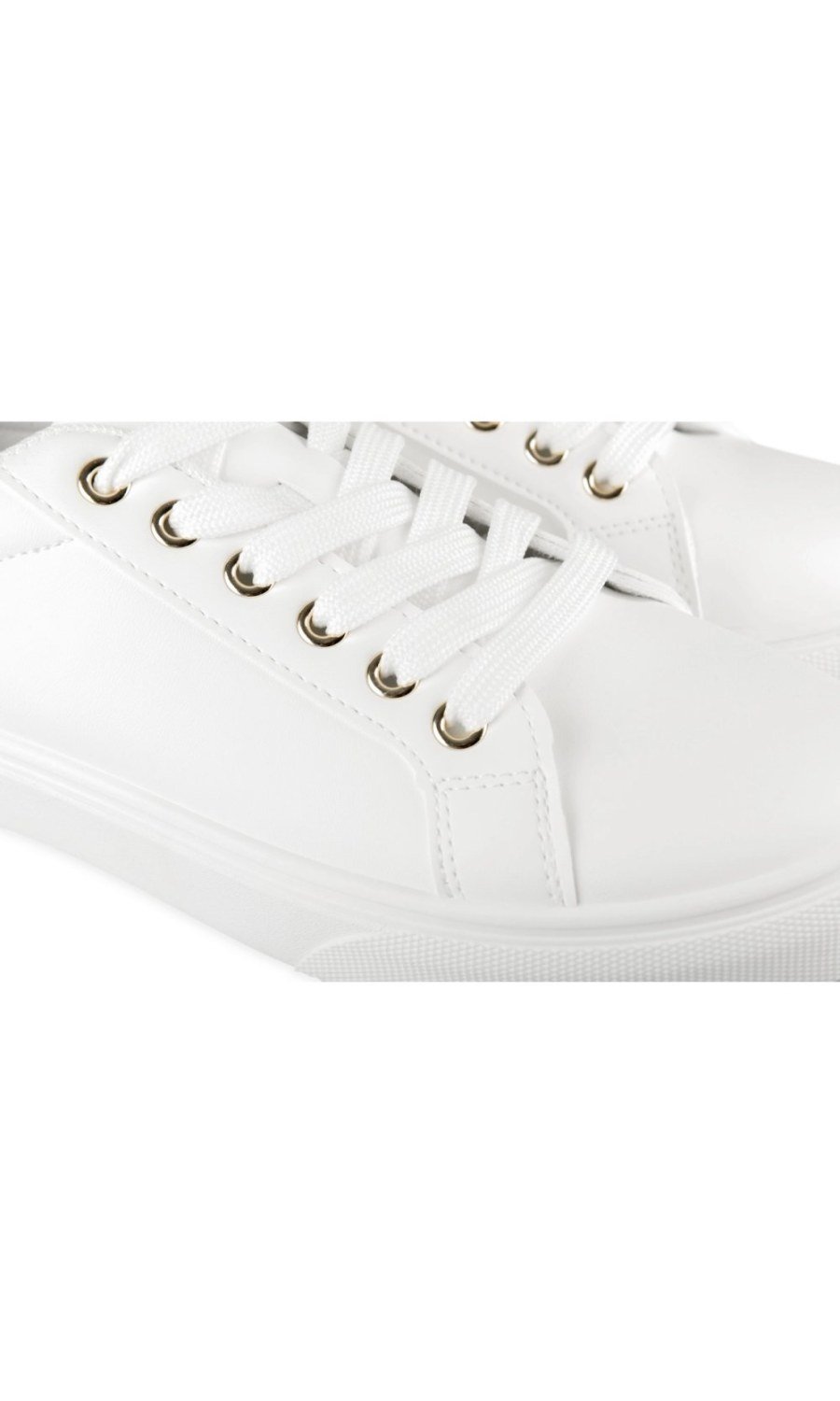 White sneakers with gold heel tab