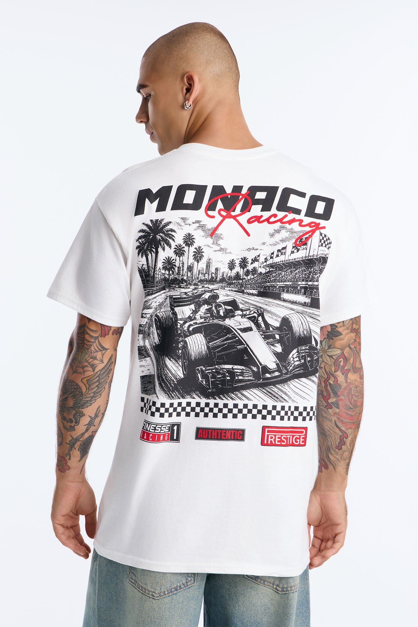 تي شيرت أوفرسايز بأكمام قصيرة بطبعة Monaco Racing